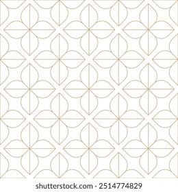 Gold and white thin line seamless vector pattern. Simple geometric floral linear flower tile pattern. Luxurious oriental art deco texture background. Golden lines on white background wedding design.