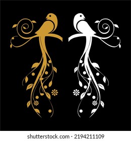 gold-weißer Stammeshintergrund, Vektordesign mit Root- und Vogelmuster