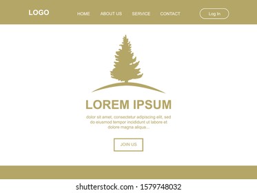 gold and white vector landing page with pine tree illustration