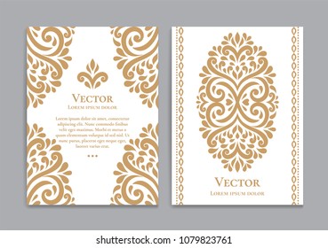 Gold and white vintage greeting card. Luxury ornament template. Great for invitation, flyer, menu, brochure, postcard, background, wallpaper, decoration, packaging.