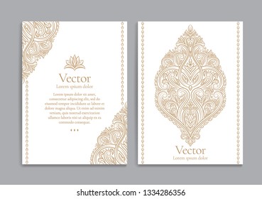 Gold And White Vintage Greeting Card Design. Luxury Vector Ornament Template. Great For Invitation, Flyer, Menu, Brochure, Postcard, Background, Wallpaper, Decoration, Packaging Or Any Desired Idea.