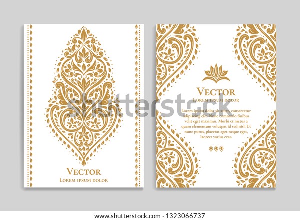 Gold and white vintage greeting card. Luxury vector\
ornament template. Great for invitation, flyer, menu, brochure,\
postcard, background, wallpaper, decoration, packaging or any\
desired idea.