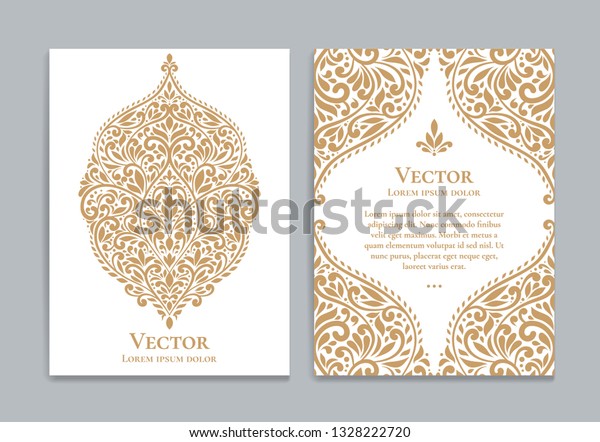 Gold and white vintage greeting card. Luxury vector\
ornament template. Great for invitation, flyer, menu, brochure,\
postcard, background, wallpaper, decoration, packaging or any\
desired idea.
