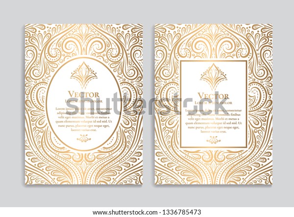 Gold and white vintage greeting card design. Luxury
vector ornament template. Great for invitation, flyer, menu,
brochure, postcard, background, wallpaper, decoration, packaging or
any desired idea.