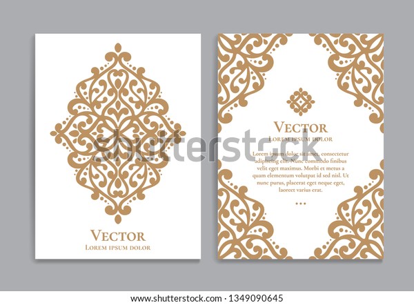 Gold and white vintage greeting card design. Luxury\
vector ornament template. Great for invitation, flyer, menu,\
brochure, postcard, background, wallpaper, decoration, packaging or\
any desired idea