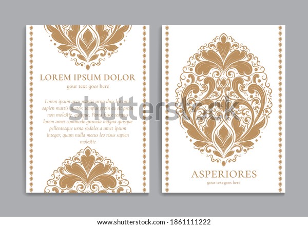 Gold and white vintage greeting card design. Luxury
vector ornament template. Great for invitation, flyer, menu,
brochure, postcard, background, wallpaper, decoration, packaging or
any desired idea.