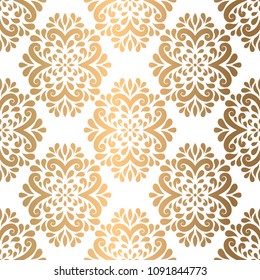 Gold and white vintage vector seamless pattern, wallpaper. Elegant classic texture. Luxury ornament. Royal, Victorian, Baroque elements. Great for fabric and textile, wallpaper, or any desired idea.