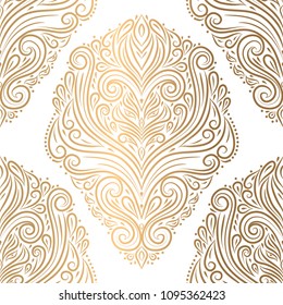 Gold and white vintage vector seamless pattern, wallpaper. Elegant classic texture. Luxury ornament. Royal, Victorian, Baroque elements. Great for fabric and textile, wallpaper, or any desired idea.
