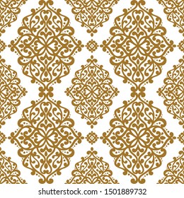 Gold and white vintage vector seamless pattern, wallpaper. Elegant classic texture. Luxury ornament. Royal, Victorian, Baroque elements. Great for fabric and textile, wallpaper, or any desired idea.