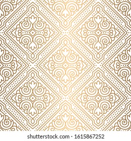 Gold and white vintage vector seamless pattern, wallpaper. Elegant classic texture. Luxury ornament. Great for fabric and textile, wallpaper, or any desired idea.