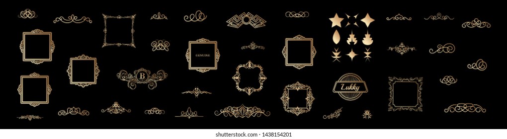 Gold Wicker lines and old decor elements in vector.