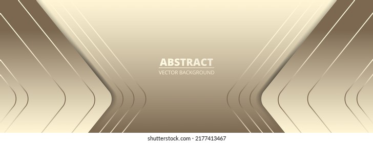 Gold wide luxury abstract background with golden lines, arrows, angles and shadows. Luxury elegant horizontal golden abstract background. Vector illustration