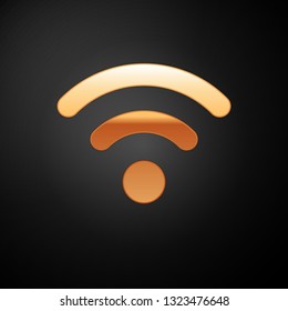 Gold Wi-Fi wireless internet network symbol icon isolated on black background. Vector Illustration