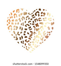 gold wild heart leopard. Fashion Vector illustration heart shape. Print jiraffe shining texture pattern. rich golden exotic panther animal skin texture. Trendy animal print. Vector illustration