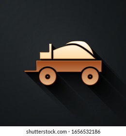 Gold Wild west covered wagon icon isolated on black background. Long shadow style. Vector Illustration