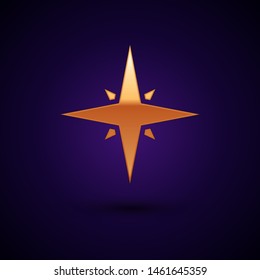 Gold Wind rose icon isolated on dark blue background. Compass icon for travel. Navigation design.  Vector Illustration