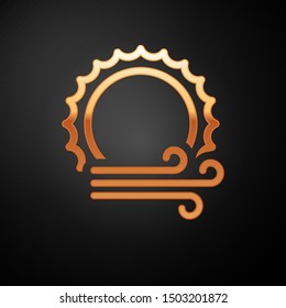 Gold Wind and sun icon isolated on black background. Windy weather.  Vector Illustration