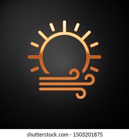 Gold Wind and sun icon isolated on black background. Windy weather.  Vector Illustration