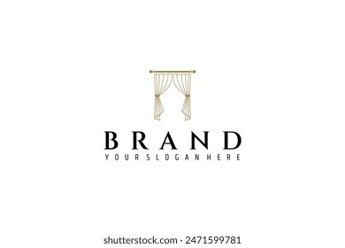 gold window curtain logo in line art design style