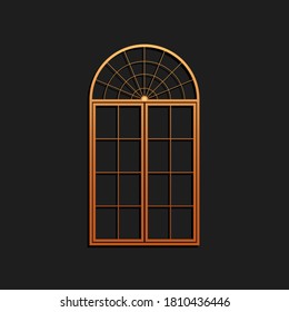 Gold Window icon isolated on black background. Long shadow style. Vector.