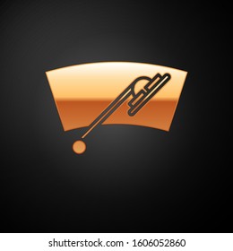 Gold Windscreen wiper icon isolated on black background.  Vector Illustration