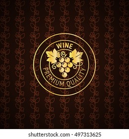 Gold wine label design on the decorative background. Vector illustration