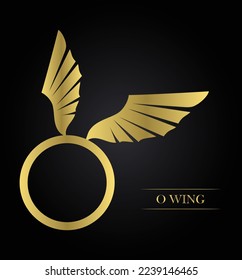 Gold wing logo illustration circle.Flying bird shield emblem, eagle wings badge frame and retro aviation fast wing symbol vector set stock illustration. Winged frames.