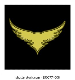gold wing on black background.
