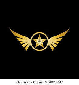 Gold Winged Star Logo Vector in Elegant Style with Black Background