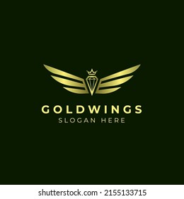 Gold Wings with diamond crown emblem badge Logo template