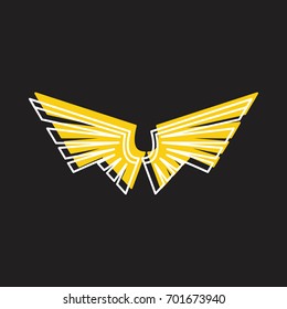 Gold wings doodle icon vector illustration for design and web isolated on black background. Wings vector object for labels, logos and advertising