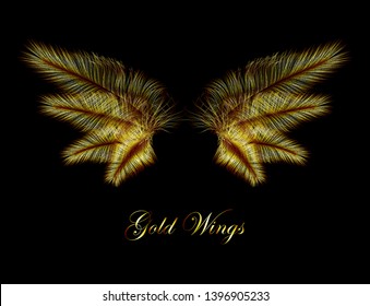 Gold Wings - Fairy Wings of Inspiration - Concept Vector Element Isolated on Black
