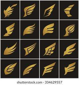 Gold Wings icons vector set