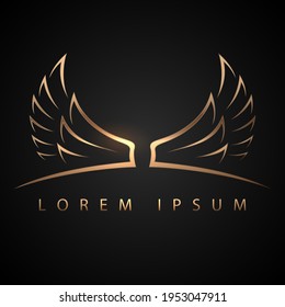 Gold wings logo template on black background