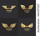 Gold wings logo vector set on the black background. Vintage hipster design. Part four.