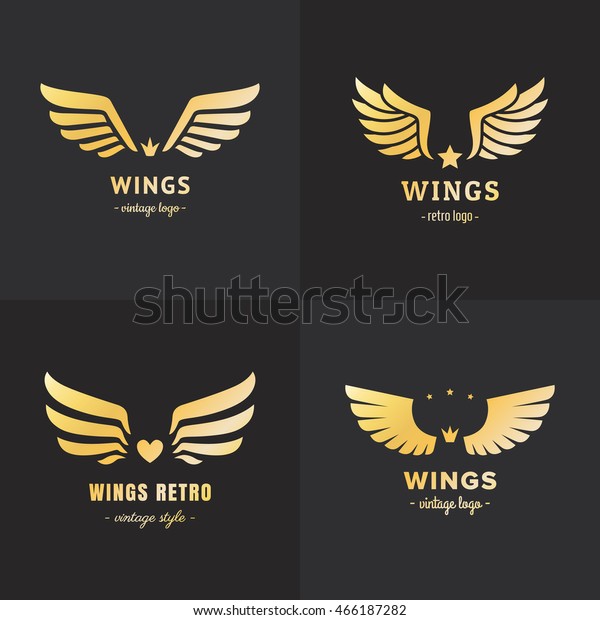 Gold Wings Logo Vector Set On Stock Vector (Royalty Free) 466187282