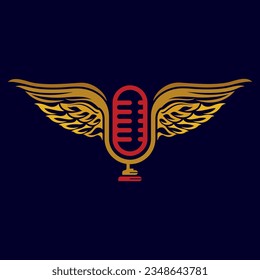 Gold wings podcast logo, An elegant and professional logo with golden wings, perfect for any podcast occasion.  Bring out your brilliant ideas at our event, the wings will spread joy at this event.