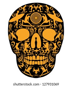 gold wings surf skull vector art