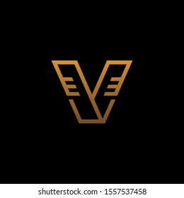 Gold Wings V Letter Initial Logo.