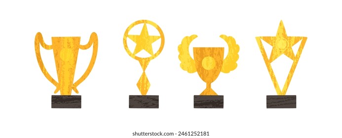 Gold winner cup with gilding effect. Trophy, victory, competition, challenge. Vector illustration in flat style.