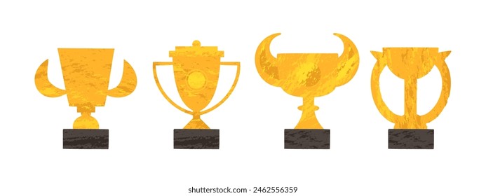 Gold winner cup with gilding effect. Trophy, victory, competition, challenge. Vector illustration in flat style.