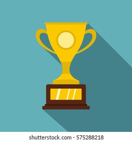 Gold winner cup icon. Flat illustration of gold winner cup vector icon for web   on baby blue background