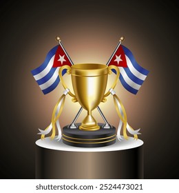 Gold Winner Trophy with Cuba flag and cup without cover on gradation color background