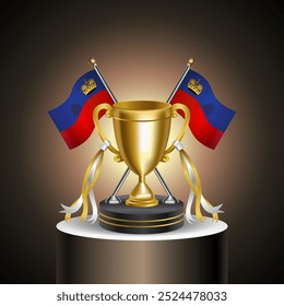 Gold Winner Trophy with Liechtenstein flag and cup without cover on gradation color background.