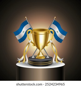Gold Winner Trophy with Nicaragua flag and cup with and without cover on gradation color background.
