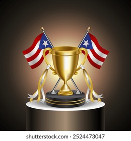 Trofeo de ganador de oro con bandera de Puerto Rico y copa sin cubierta sobre fondo de color de gradación