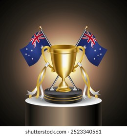 Gold Winner Tropy with Australia flag and cup with and without cover on gradation color background