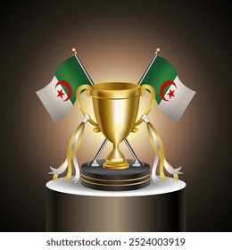 Gold Winner Tropy with Azerbaijan flag and cup with and without cover on gradation color background.