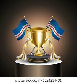 Gold Winner Tropy with Cape Verde flag and cup with and without cover on gradation color background.