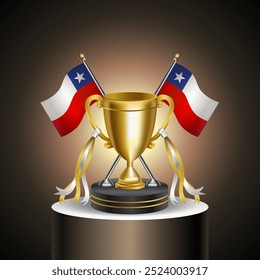 Gold Winner Tropy with Chile flag and cup with and without cover on gradation color background.